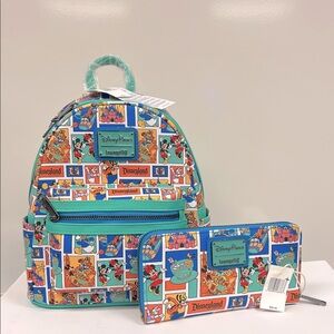 Loungefly Disney Backpack and Wallet Set - Blue and Orange